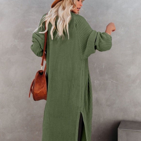 Olive Green Duster Cardigan - Picture 3 of 6